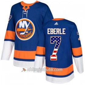 Män Ishockey New York Islanders Tröja Jordan Eberle 7 Adidas 2017-2018 Blå USA Flag Fashion Authentic